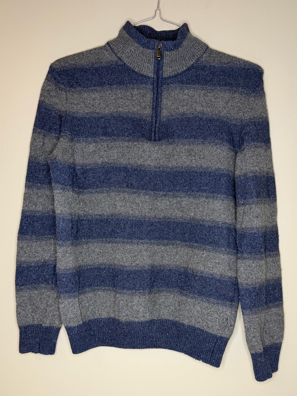 Classic Men's Half-Zip Striped Sweater - Blue & Gray